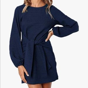 Navy tie-front shift dress. Great for many occasions!